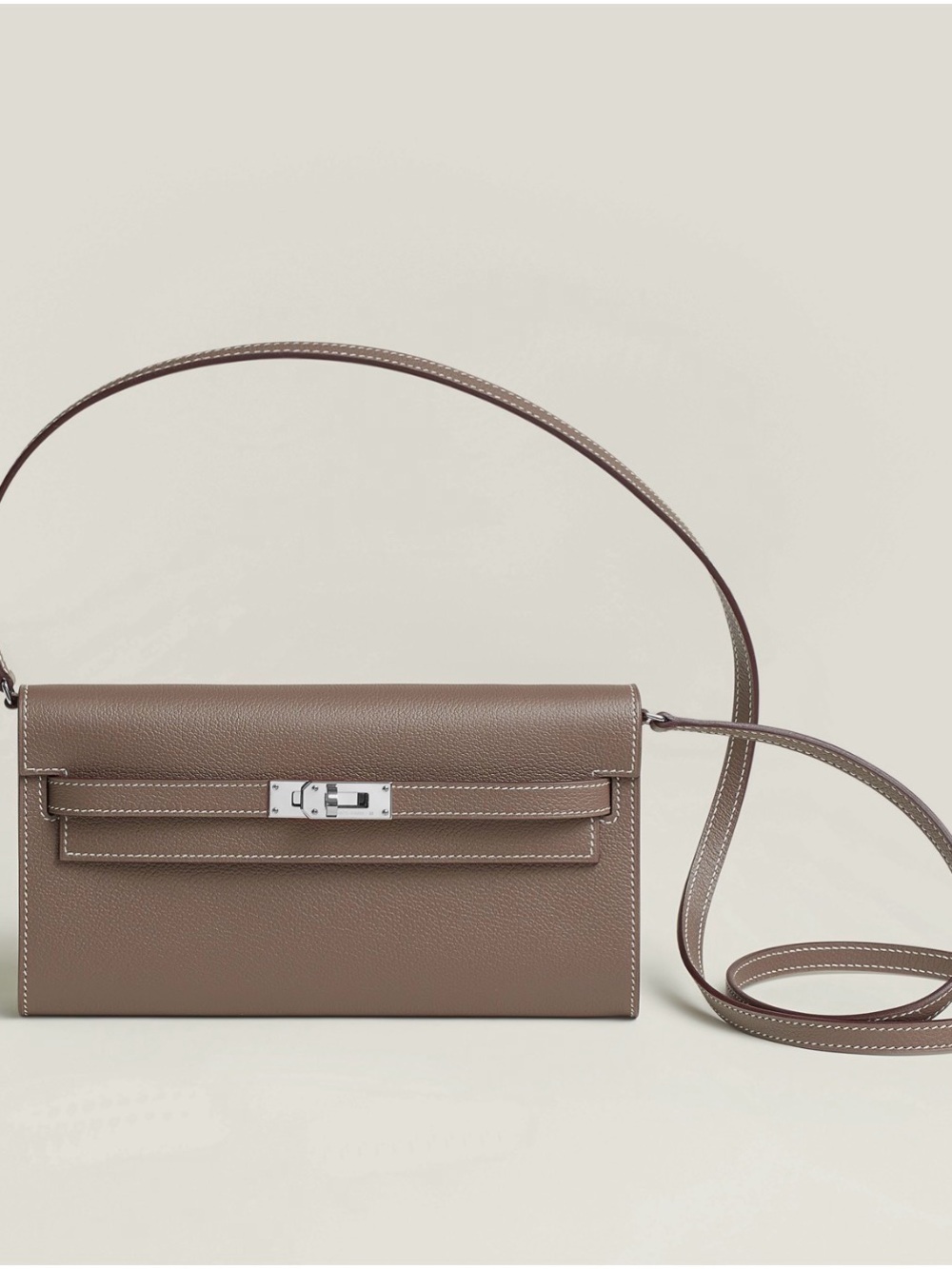 Hermes Taupe Leather Crossbody with Silver Hardware